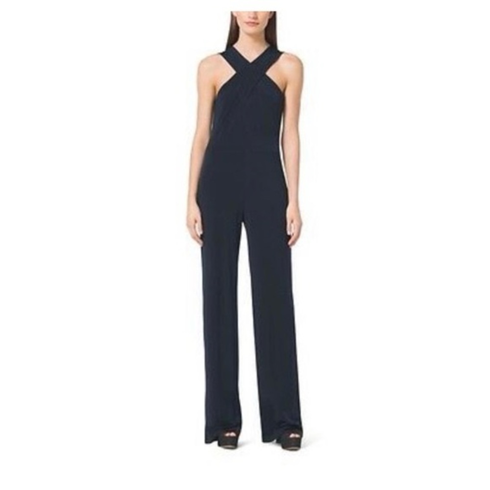 Michael Kors Blue Jumpsuit Wide-Leg Halter